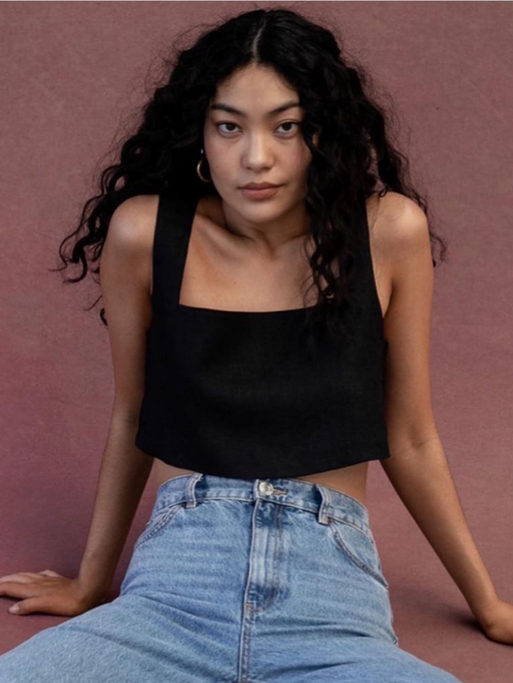 POSSE Alice Linen Crop Top – Black